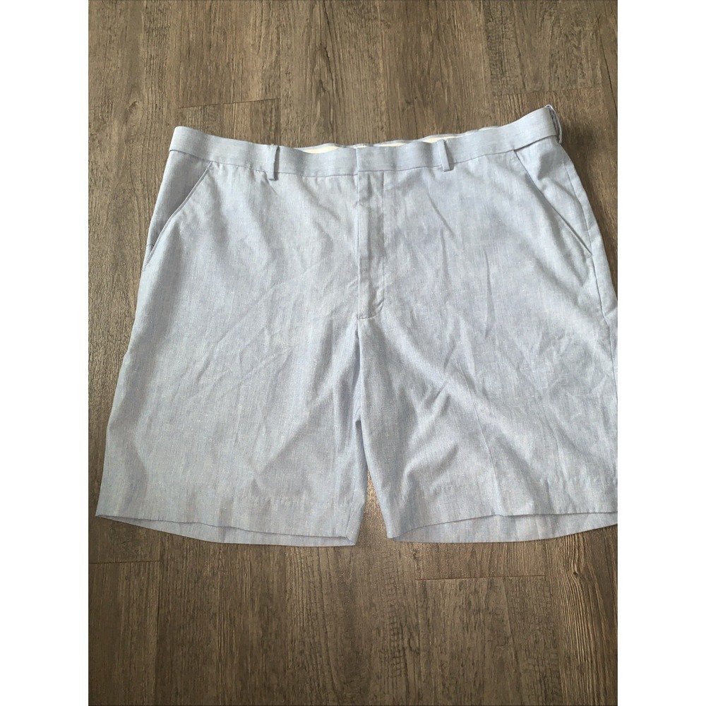 Savane Shorts Mens 42 Blue Microfiber Chino Travel Zip Pocket Flat Front 8"